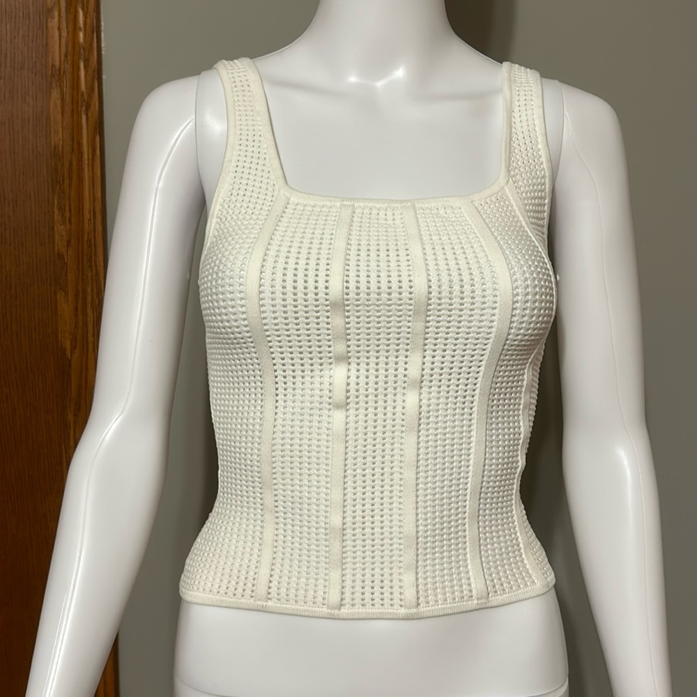 Aritzia Babaton XS White Sculpt Knit Squareneck Sleeveless Tank